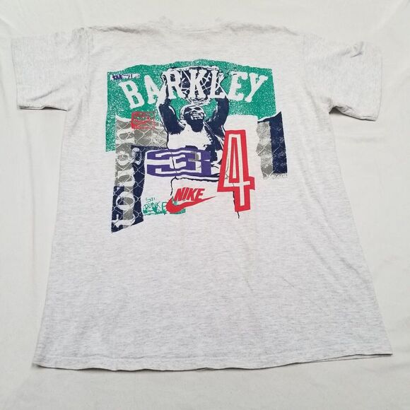Vintage 90s‎ NIKE Charles Barkley 34 heather gray T-Shirt size Large Made in USA - Picture 1 of 14